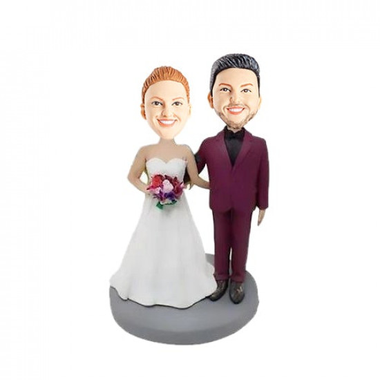 Arm-to-Waist Bride and Groom Custom Figure Bobblehead - Front View