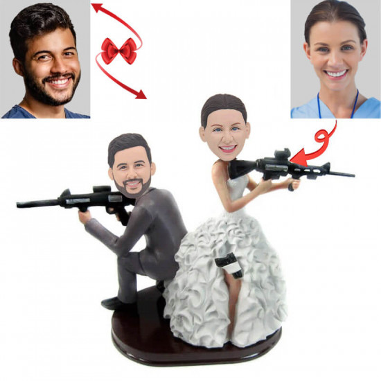Armed Couple with Rifles Custom Bobblehead - Front View