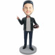 Athletic Male in Black Coat Holding Football Custom Figure Bobblehead - Front View