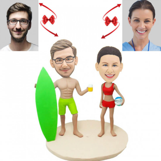 Personalized Beach Couple Bobbleheads - Unique Gift for Beach Lovers