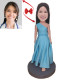 Personalized Beautiful Girl in Blue Dress Custom Bobblehead - Unique Gift