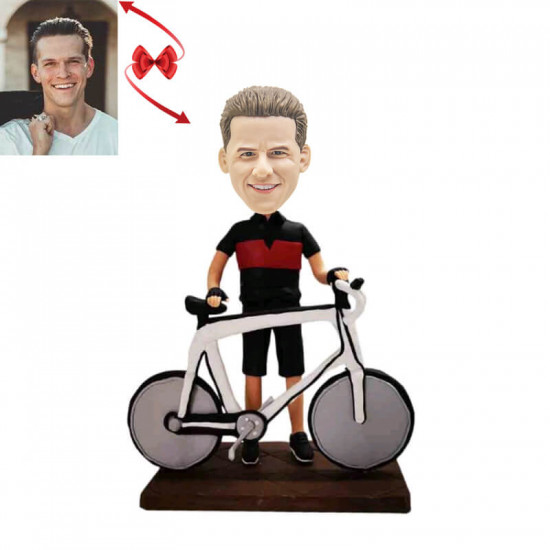 Personalized Biker Standing Behind the Bicycle Custom Bobblehead