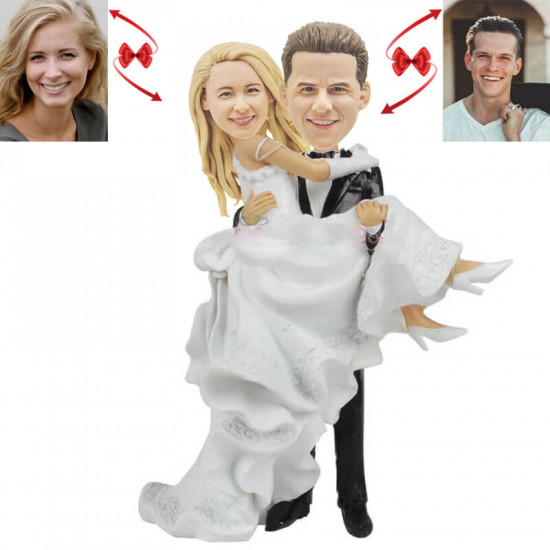 Personalized Bridegroom Holds Bride Custom Bobbleheads