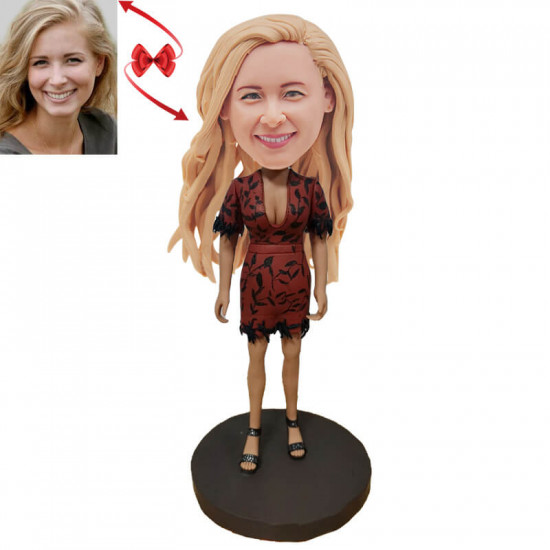 Unique Custom Bobblehead - Brown Skirt - Personalized Gift for Her