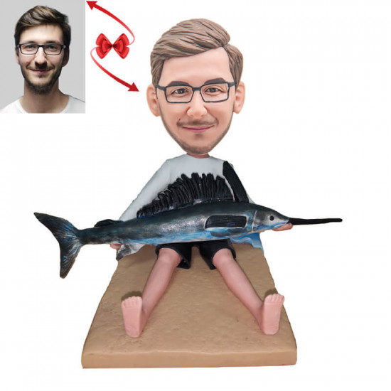 Personalized Tuna-Catching Hero Custom Bobblehead - Unique Gift for Fishing Enthusiasts