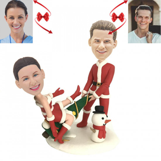 Christmas Couple Custom Bobbleheads - Front View