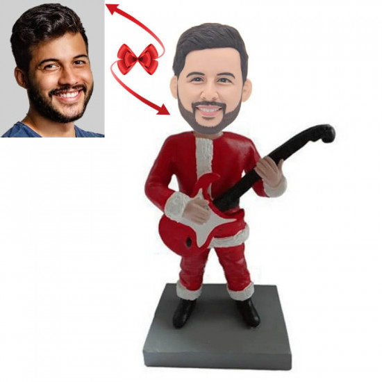 Personalized Christmas Man Holding Guitar Custom Bobblehead - Unique Holiday Gift for Music Lovers