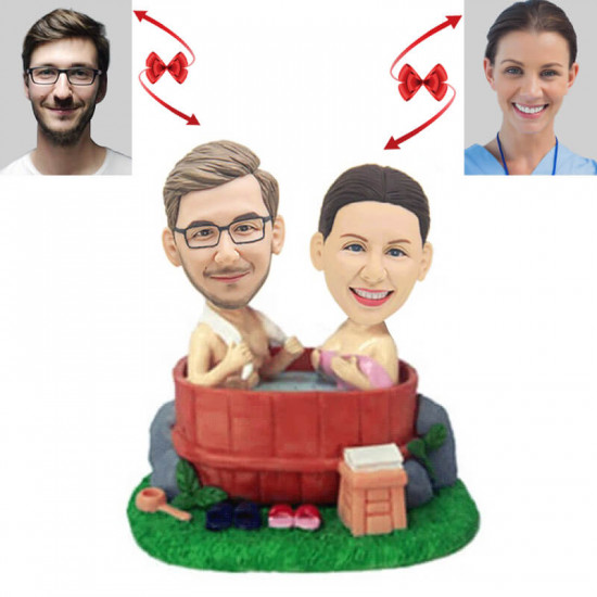 Personalized Couple Bathing in the Tub Custom Bobblehead - Unique Gift for Relaxation and Romance
