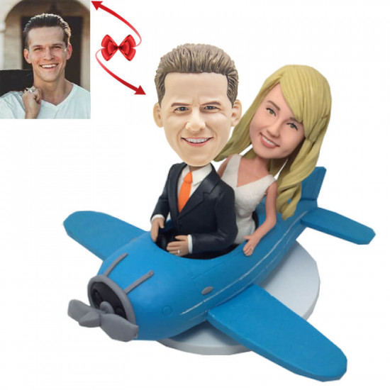 Personalized Couple on Plane Wedding Custom Bobblehead - Unique Gift for Newlyweds