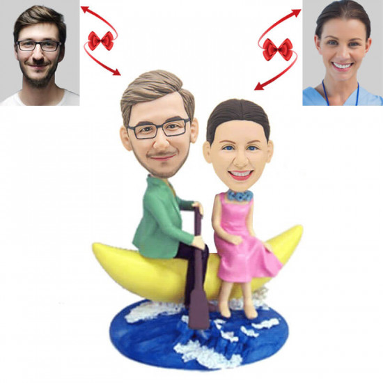 Personalized Couple Rowing Boat Custom Bobblehead - Unique Gift for Outdoor Enthusiasts