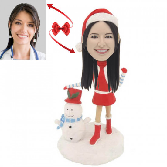 Personalized Christmas Woman Bobblehead - Unique Holiday Gift