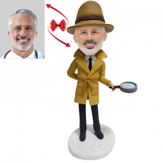 Personalized Detective with Magnifying Glass Bobblehead - Unique Gift for Mystery Enthusiasts