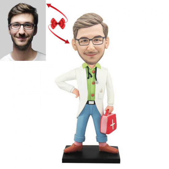 Personalized Doctor Carrying a Medicine Chest Bobblehead - Unique Gift for Medical Professionals and Healthcare Enthusiasts