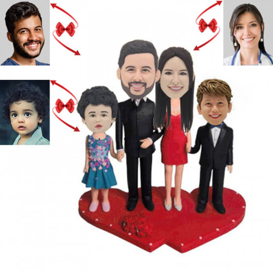 Unique Family of Four Custom Bobbleheads - A Personalized Tribute to Your Loving Family