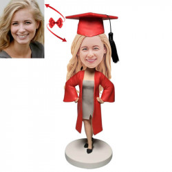 female graduate in red gown custom bobblehead